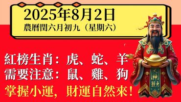 小運播報：2025年8月2日( 星期六)  農曆閏六月初九