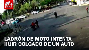 Detienen a ladrón de motocicleta que intentó huir colgado de un auto en CDMX - Las Noticias