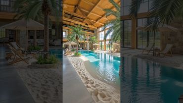 Absolutely stunning indoor beach pool! 😱👏 #beachday #luxurylife #interiordesign #barndominium
