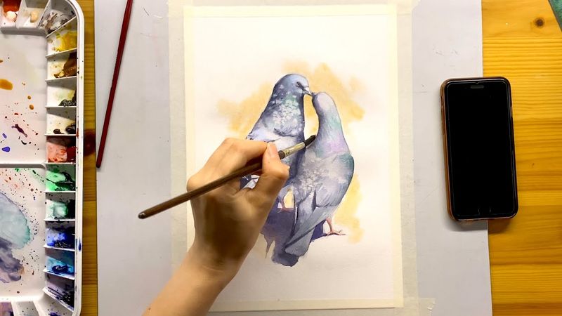 Рисую акварелью пару голубей / Хлопковая бумага SM-LT Art