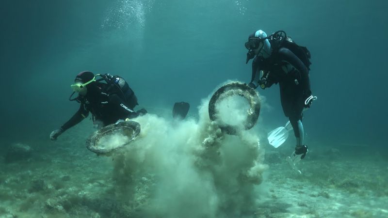 Греческие волонтёры убираются на морском дне у острова Алонисос