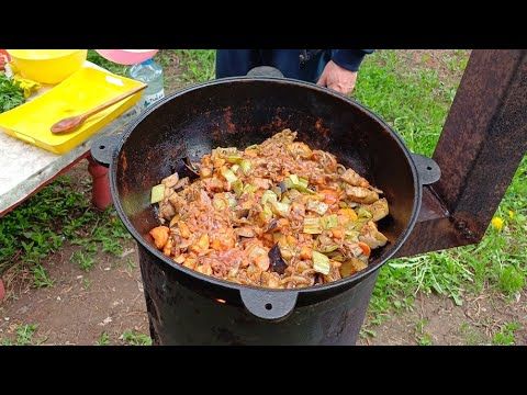 Знатный ужин! В КАЗАНЕ ! ОВОЩИ С МЯСОМ на КОСТРЕ!!!