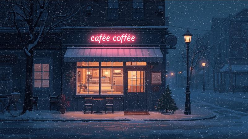 Snowy Café Street ❄️ Warm Lights | Lofi for Sleep, Relax & Study