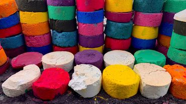 Colourful Pigment Chalk Playing and Mixing Colours