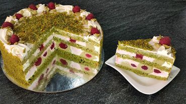 کیک لوکس "بستنی پسته"! با تمشک! کیک برای تعطیلات! خوشمزه ترین ها