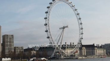 London Cityscape - London Eye, Ferry boats on the Thames and County Hall