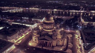 Ночной Санкт-Петербург с высоты птичьего полета, Аэросъемка.