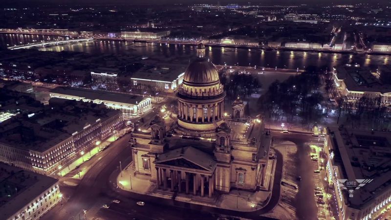 Ночной Санкт-Петербург с высоты птичьего полета, Аэросъемка.