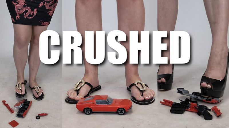 Giantess car crushing with flip-flops and high heels