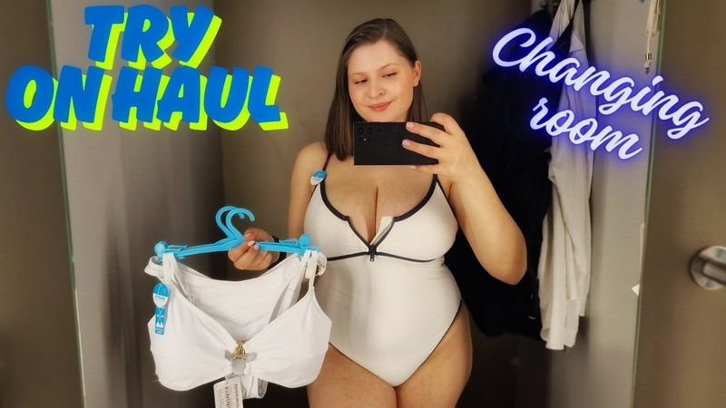 [4K] Fitting Room Swimwear Haul | White Bikinis for Curvy Girls | Tina Angel 👼