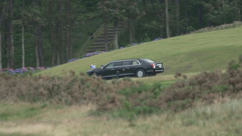 US President Donald Trump's motorcade arrives at Scottish golf course | AFP