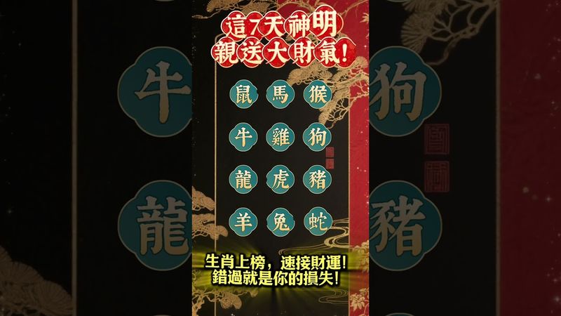 這7天神明親送大財氣！生肖上榜，速接財運！看了，轉發分享好運來！#生肖 #財運 #運勢 #屬相 #風水 #命理