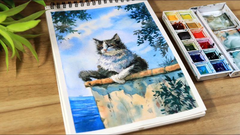 Watercolor Painting Idea Relaxing Garden Roof Scene Step by Step