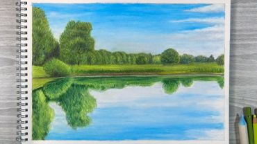 How To Draw A Landscape Using Colored Pencil and Oil Pastel || Tree Drawing - Speed Drawing