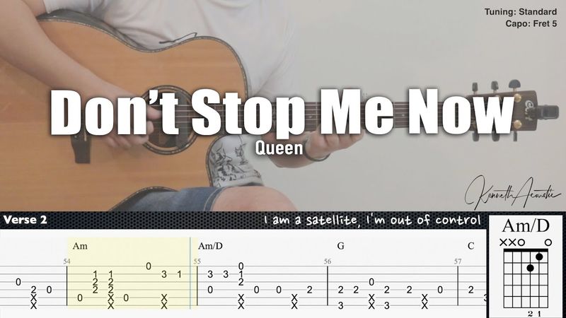 Don’t Stop Me Now - Queen | Fingerstyle Guitar | TAB + Chords + Lyrics
