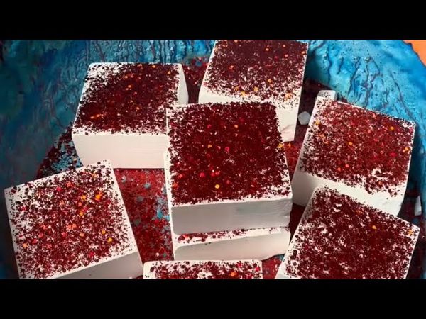 Red Glittery Freshies in Blue Pasted Bowl