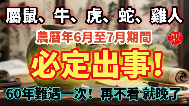 屬鼠、牛、虎、蛇、雞的人！農曆六月至七月期間必定出事！60年難遇一次！再不看 就晚了！#生肖 #財運 #運勢 #屬相 #風水 #命理