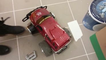 Girl crushing toy RC Car with boots destruction crushing