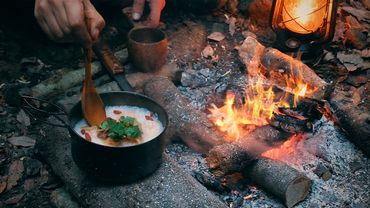 A Cozy Solo Camp with Stream & Campfire Sounds | Winter Gorge (ASMR)