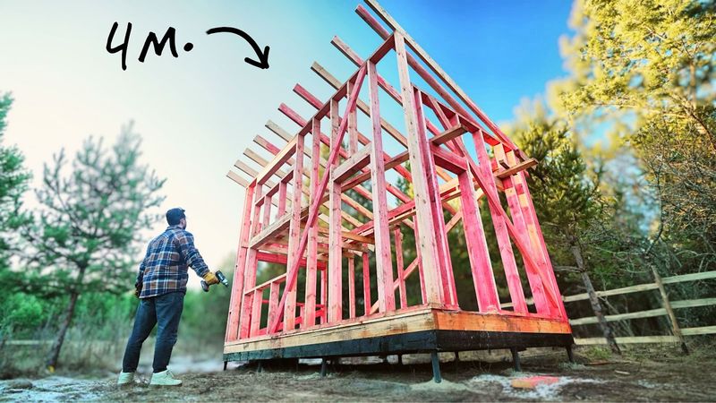 2-х ЭТАЖНАЯ АВТОНОМНАЯ ХИЖИНА - КАРКАС СВОИМИ РУКАМИ! Ч.2