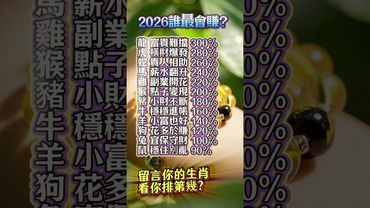 💰2026誰最會賺？留言你的生肖，看你排第幾？ #運勢 #人生感悟 #生肖