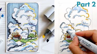 How to Draw Cloud Landscape Scene with Pen & Marker | Part 2