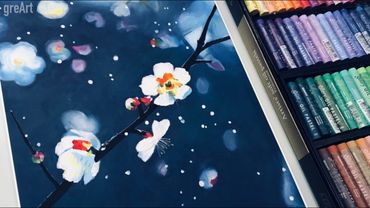 Oil pastel/Flower on a snowy night