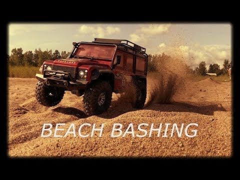 Traxxas TRX-4 Land Rover Defender Beach bashing and jumping