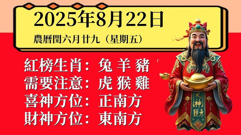 每日小運播報～2025 年8 22日（星期五）農曆閏六月廿九