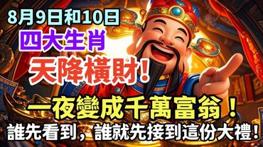 8月9日和10日，四大生肖天降橫財！一夜變成千萬富翁 ！中頭獎得主名單揭曉！誰先看到，誰就先接到這份大禮！