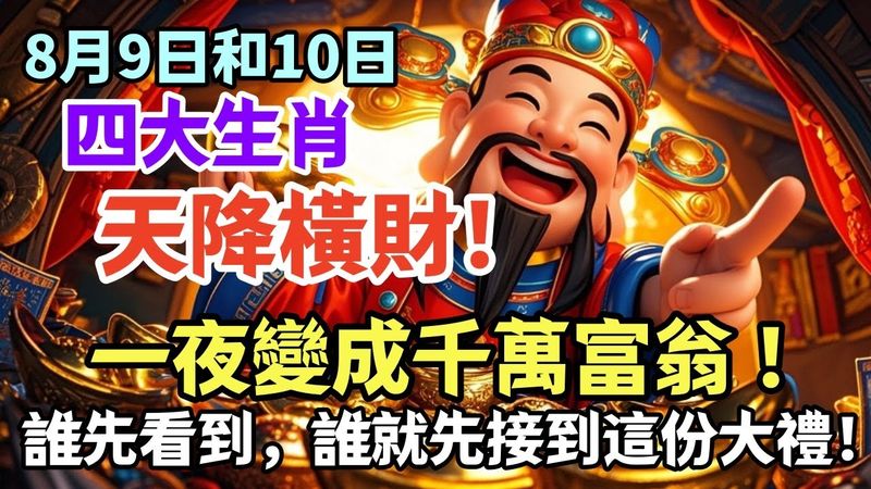 8月9日和10日，四大生肖天降橫財！一夜變成千萬富翁 ！中頭獎得主名單揭曉！誰先看到，誰就先接到這份大禮！