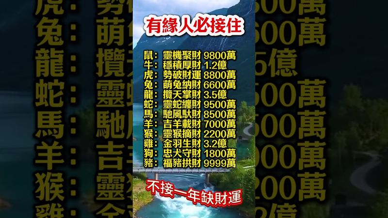 有緣人必接住，不接一年缺財運！#生肖  #運勢  #玄學 #風水