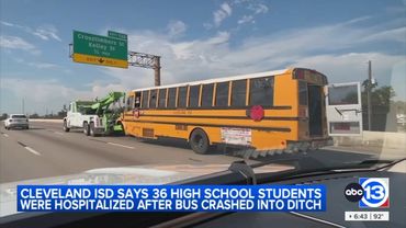 Cleveland ISD school bus lands on its side after crashing on FM 1010, district says