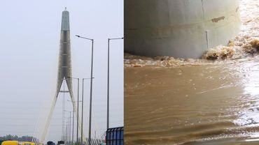 Signature Bridge in Delhi floods: Brown muddy waters lap at pillars of this bridge over the Yamuna