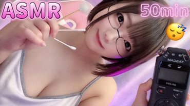 【ASMR】じっくり耳かき♡50分💤囁き雑談しながら♡綿棒と竹耳かき(途中広告なし)