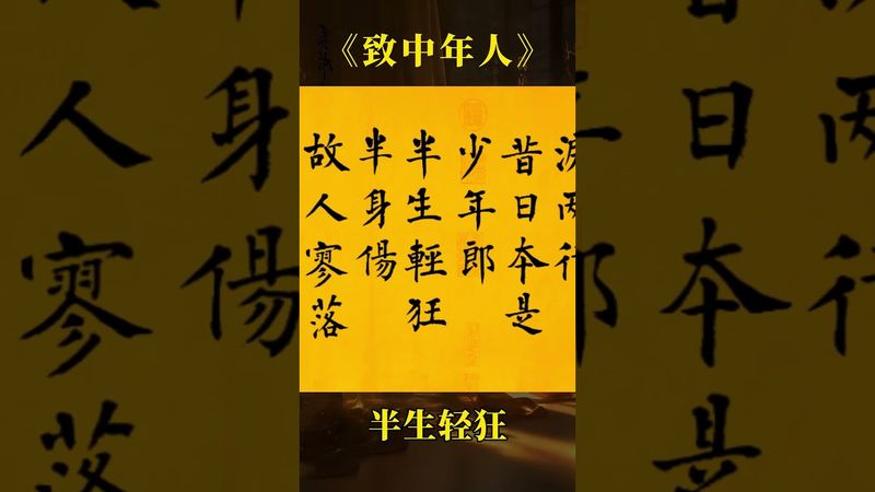 致中年人：一身疲憊獨自扛 何人年少不輕狂 一壺濁酒斷心腸 回首已逝淚兩行  #中年人 #手寫書法 #正能量 #人生感悟 #人生哲理 #人生智慧 #人到中年 #男人女人