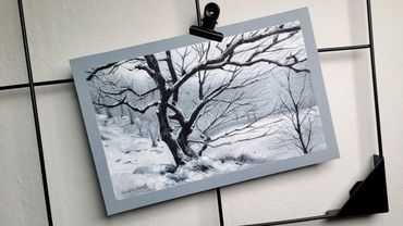 Scenario invernale pastello a olio che anche i principianti possono facilmente disegnare