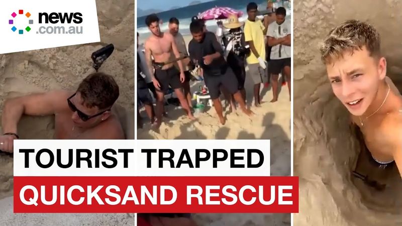 Terrifying moment tourist swallowed by quicksand