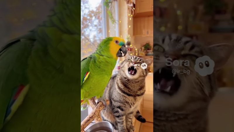 кот Барсик с попугаем Петрушей запевают #попугай #кот #котики #котик #cat #веселыекоты #parrot