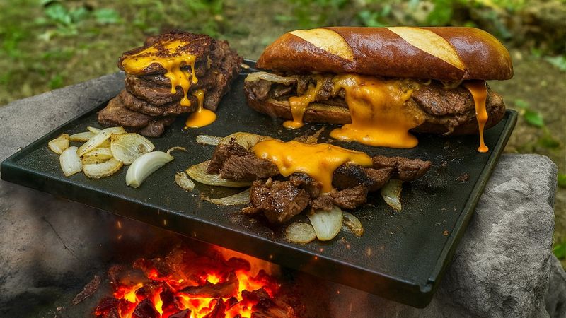 Ribeye Philly Cheese Steak With Fire and Rocks Cooking