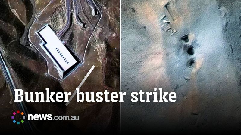 Before and after of US bunker buster bomb strike