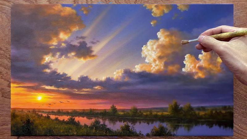 Cloud painting technique / Acrylic painting / A Lu Art.