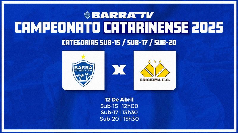 BARRA TV | BARRA FC X CRICIUMA | SUB-15 / SUB-17 / SUB-20