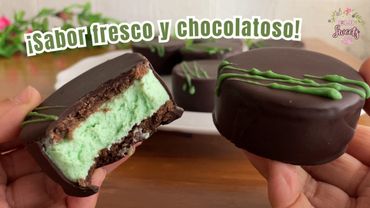 Alfajores de chocolate y menta tipo cheesecake 🍫🌿 | Elu Sweets