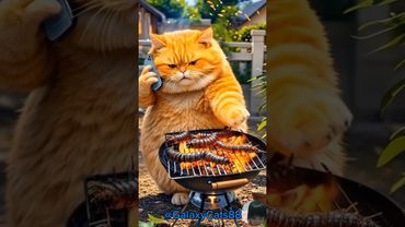 chubby orange cat cooks chiken in the cutest way ! #shorts #cat #funny #cooking  #funnycats