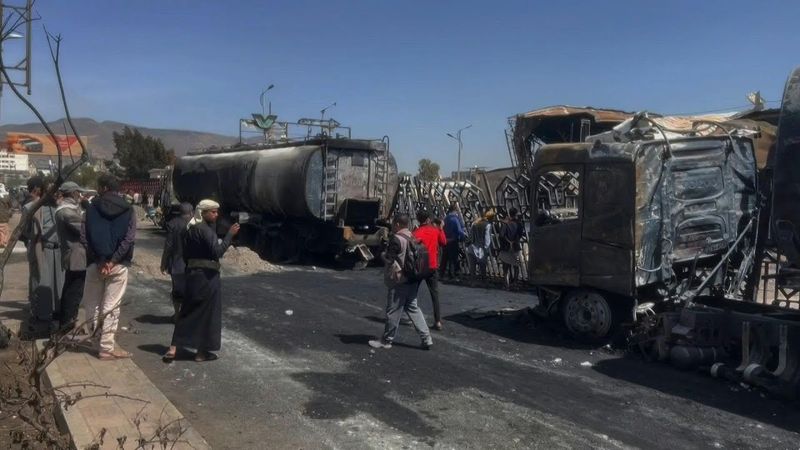 Damage at a fuel storage facility in Sanaa following Israeli strikes | AFP