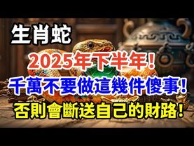 早知道早受益！生肖蛇！2025年下半年！千萬不要做這幾件傻事！否則會斷送自己的財路！屬蛇人一定要注意
