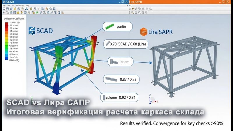 [НИП-Склад] 12 Сравнение SCAD и Лира САПР | Итоговая верификация расчета каркаса склада