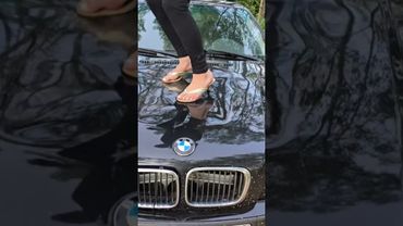 Jumping on my hood in heels #asmrcrunch #carcrushing #highheels #highheelsoncar #jumping