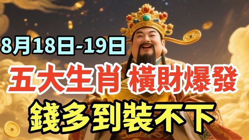 8月18日到19日，橫財爆發，錢多到裝不下的五大生肖 #生肖  #運勢  #玄學 #風水